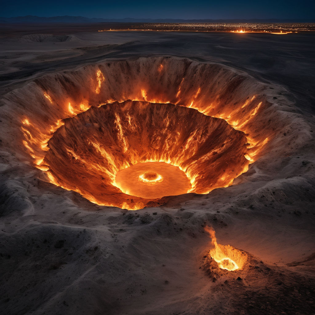 Turkmenistan featuring the Darvaza Gas Crater, also known as the 